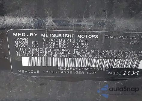 2021 Mitsubishi Mirage G4 Carbonite Edition/Es/Le из США, поврежденный, VIN ML32FUFJ9MHF03490